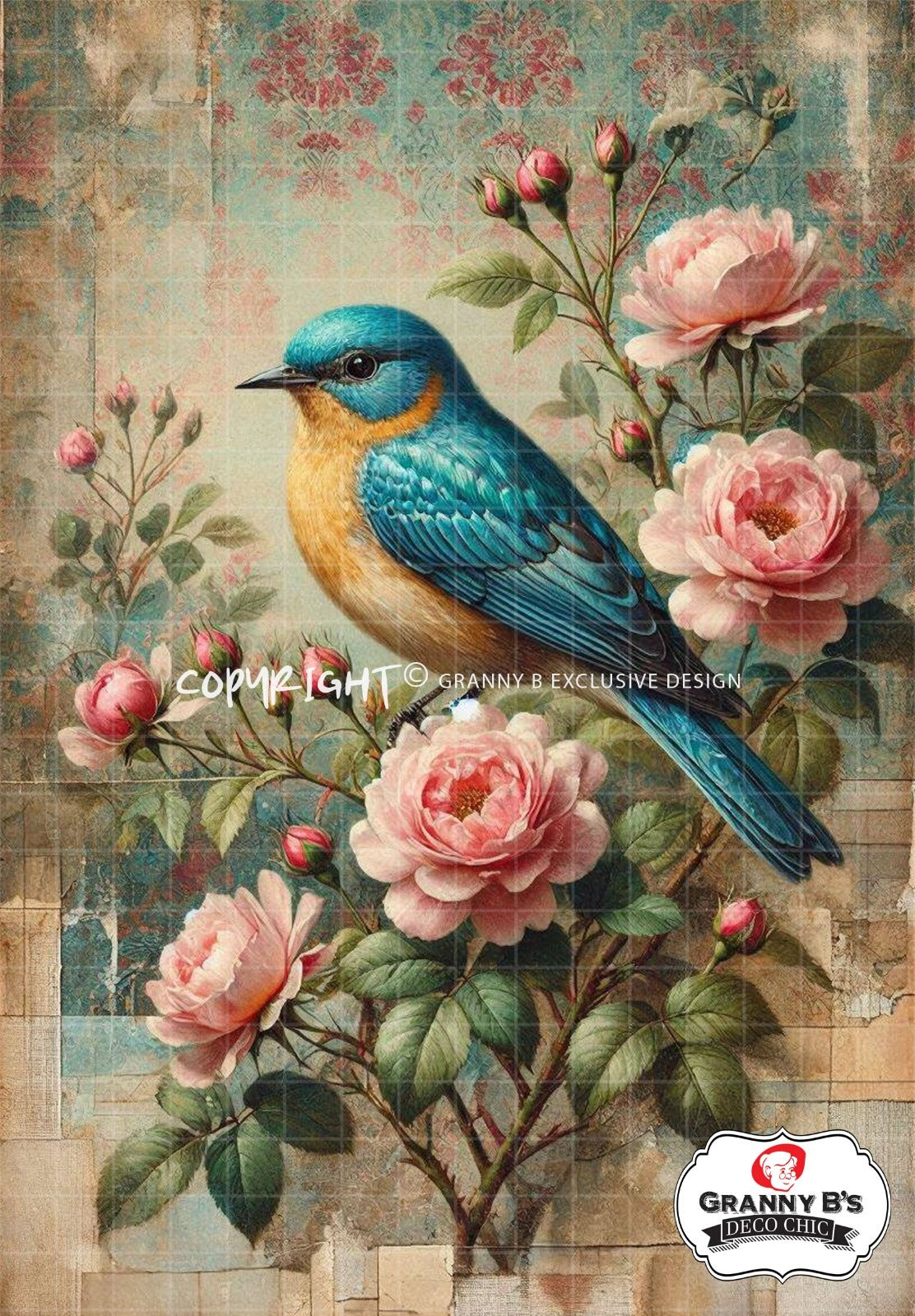 Rose Melody - Decoupage Fibre Tissue A1 + Free A4 - Granny B's Old Fashioned Paint