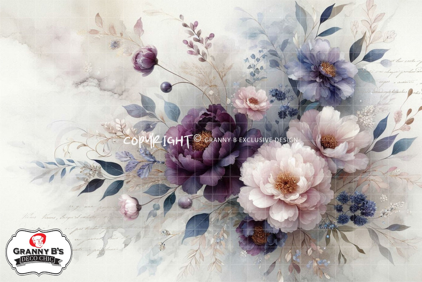 Twilight Serenade Bouquet - Decoupage Fibre Tissue A1 + Free A4 - Granny B's Old Fashioned Paint