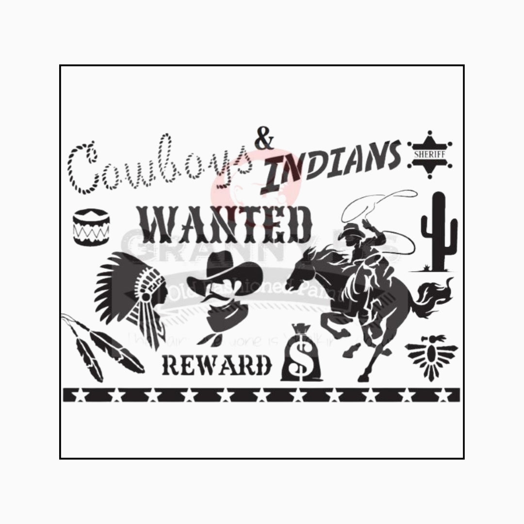 Cowboys & Indians Stencil - Granny B's Old Fashioned Paint